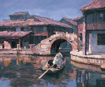 Ciudad del agua en las luces del amanecer Chen Yifei chino Pinturas al óleo